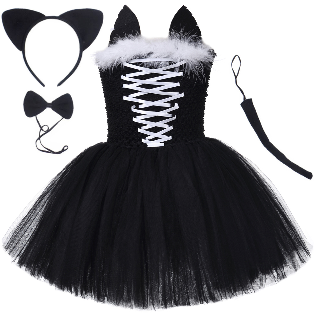 Anime Cosplay Simple - Czarna sukienka tutu z motywem kota